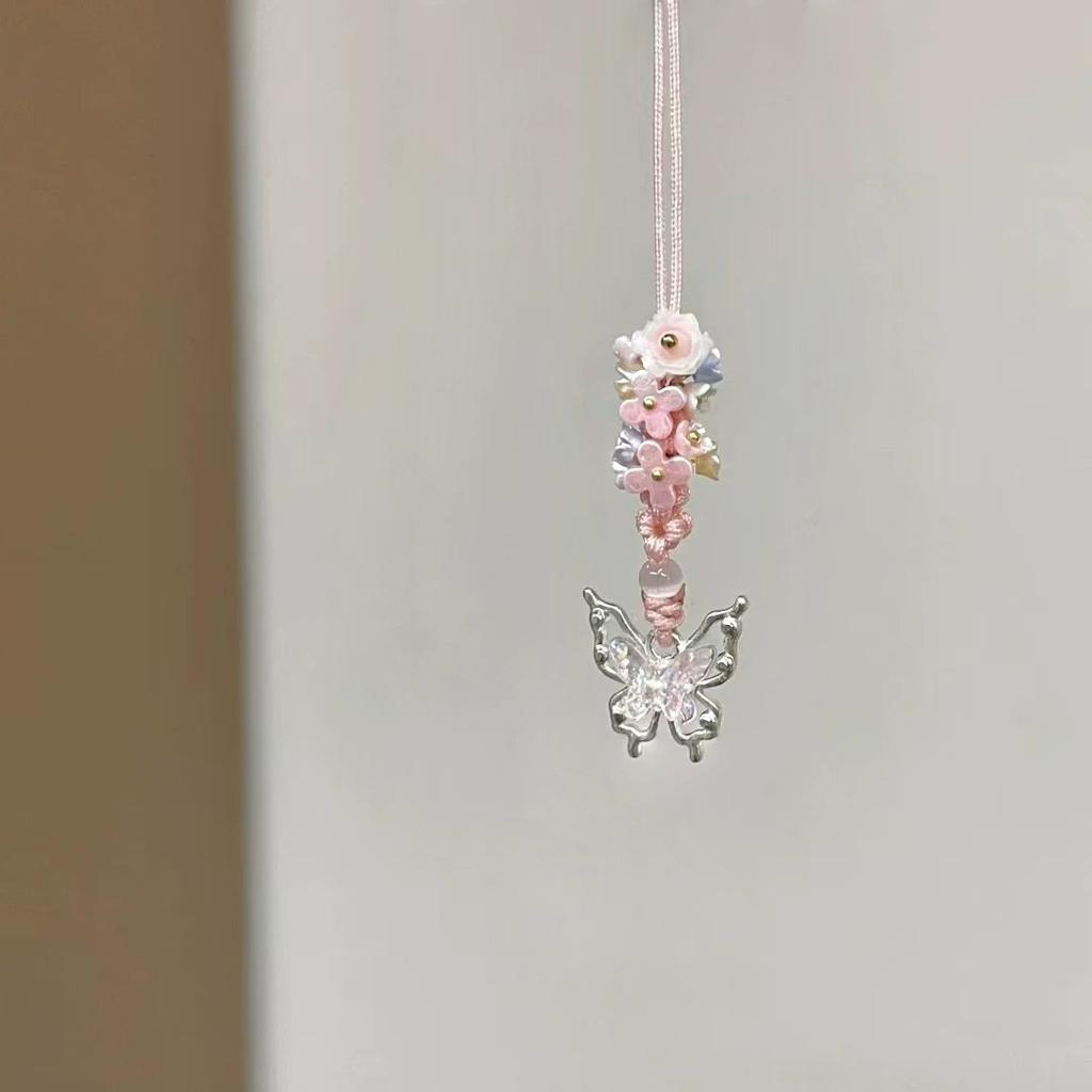 Sweet Super Fairy Ice Through Butterfly Flower Pendant Spring New Gentle and Fresh Temperament Butterfly Mobile Phone Chain Keychain