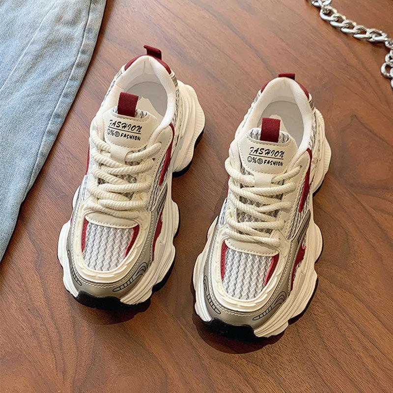 Popular fried street thick-soled breathable silver sneakers 2025 spring and autumn new dad shoes women's height increase versatile casual shoes