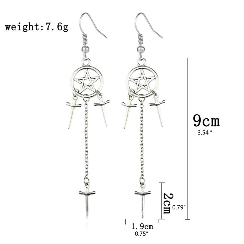 Women's Drop Dangle Earring Five-pointed Star Pendant Sacred Black Sword Gothic Jewelry Earring for Women Teens Girls