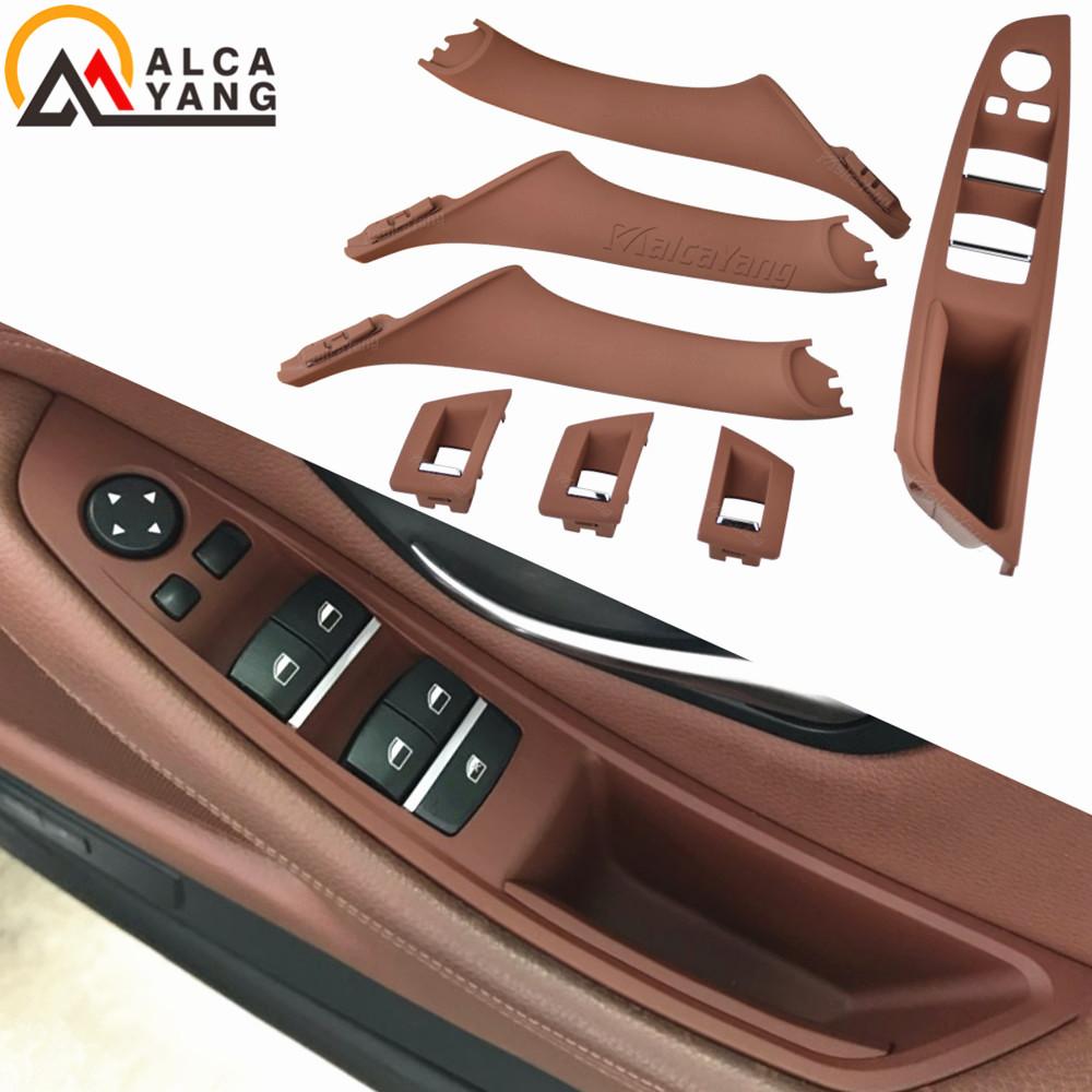 4/7PCS Set Right Hand Drive RHD For BMW 5 Series F10 F11 520 525 Red Wine Gray Car Interior Door Handle Inner Panel Pull