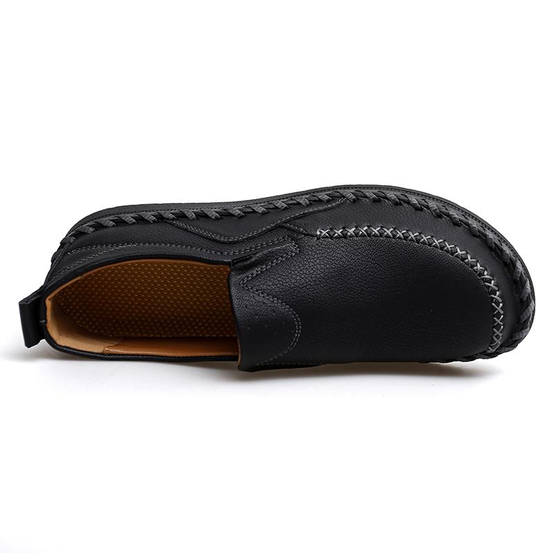Men Brown Slip on Moccasins Hiking Shoes Black Flats Driving Shoes Blue Handmade Casual Wide Head Shoes Plus Size