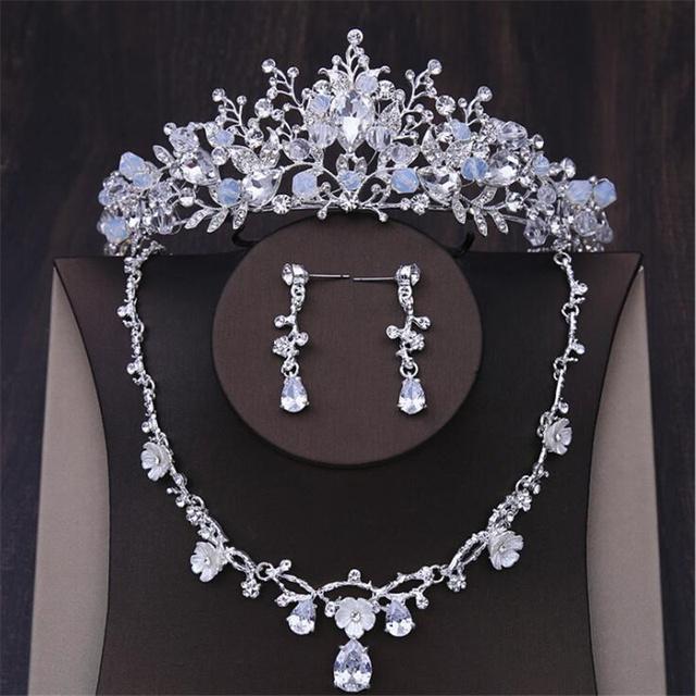 

Великолепные хрустальные свадебные комплекты ювелирных изделий, цветочные диадемы, ожерелья, набор для женщин, свадебная вечеринка, день рождения, корона, ожерелья, набор серег