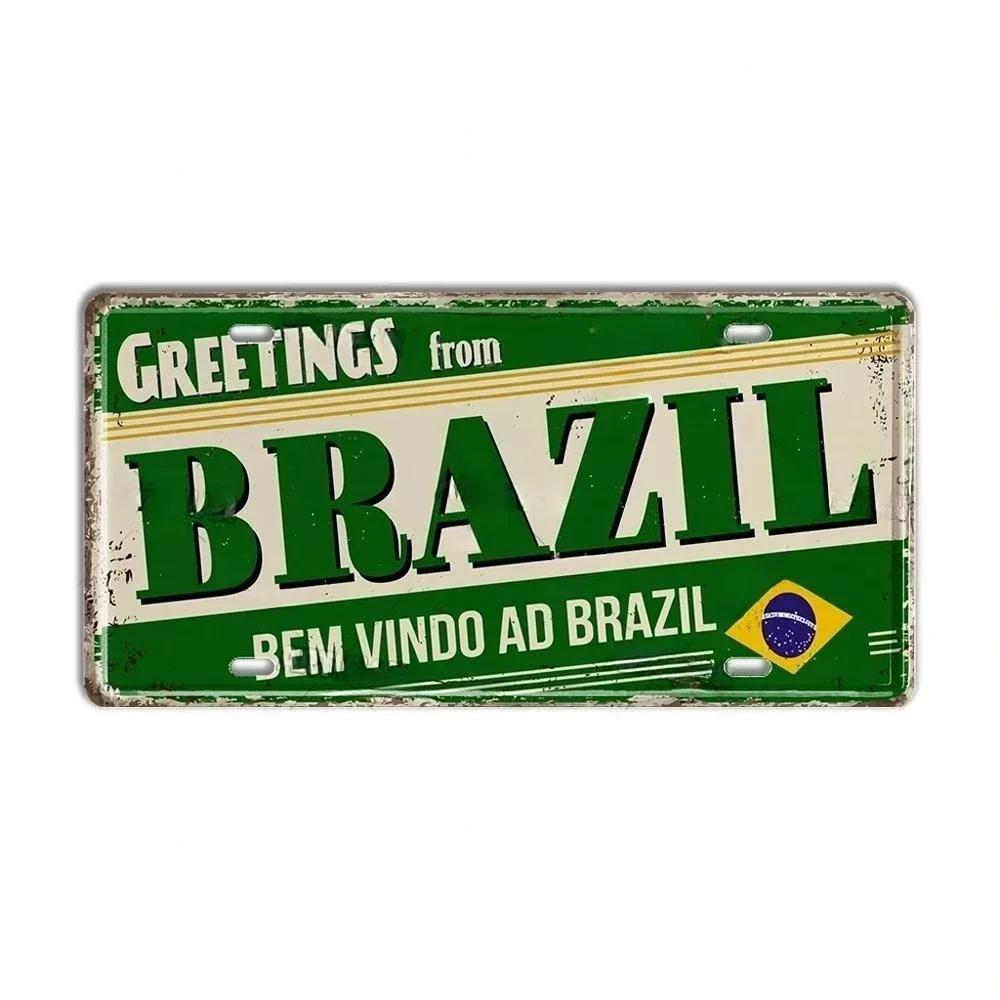 Vintage BRAZIL Landmark License Plate Rio De Janeiro Metal Sign City State Decorative Car Plate Bar Pub Garage Club Wall Decor