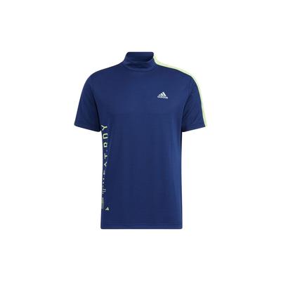 Printed Logo Patchwork Stand Collar Short Sleeve T-Shirt Men Tops Blue HA3127