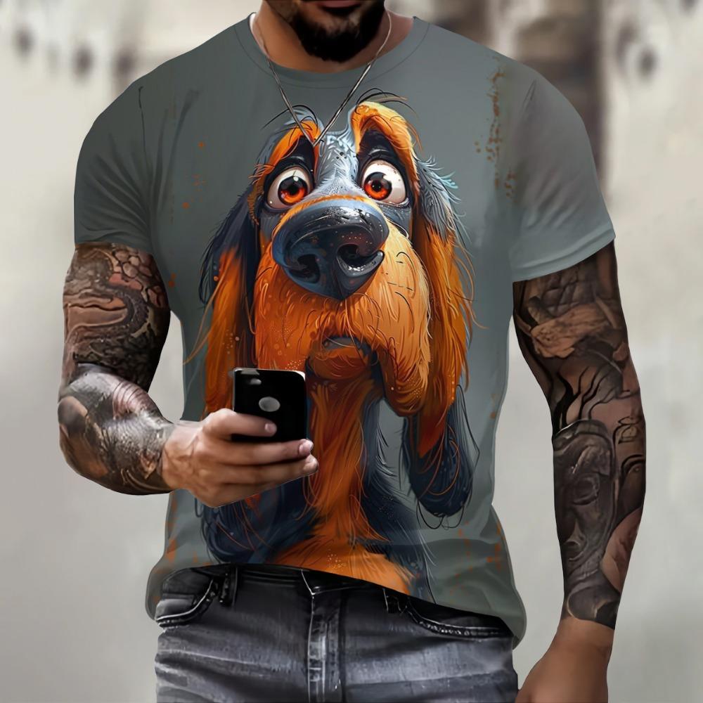 Summer Men's Outdoor Casual Breathable T-shirt Short Sleeve Cartoon Animal Printed Pattern Large Oversize Loose Men's T-shirt