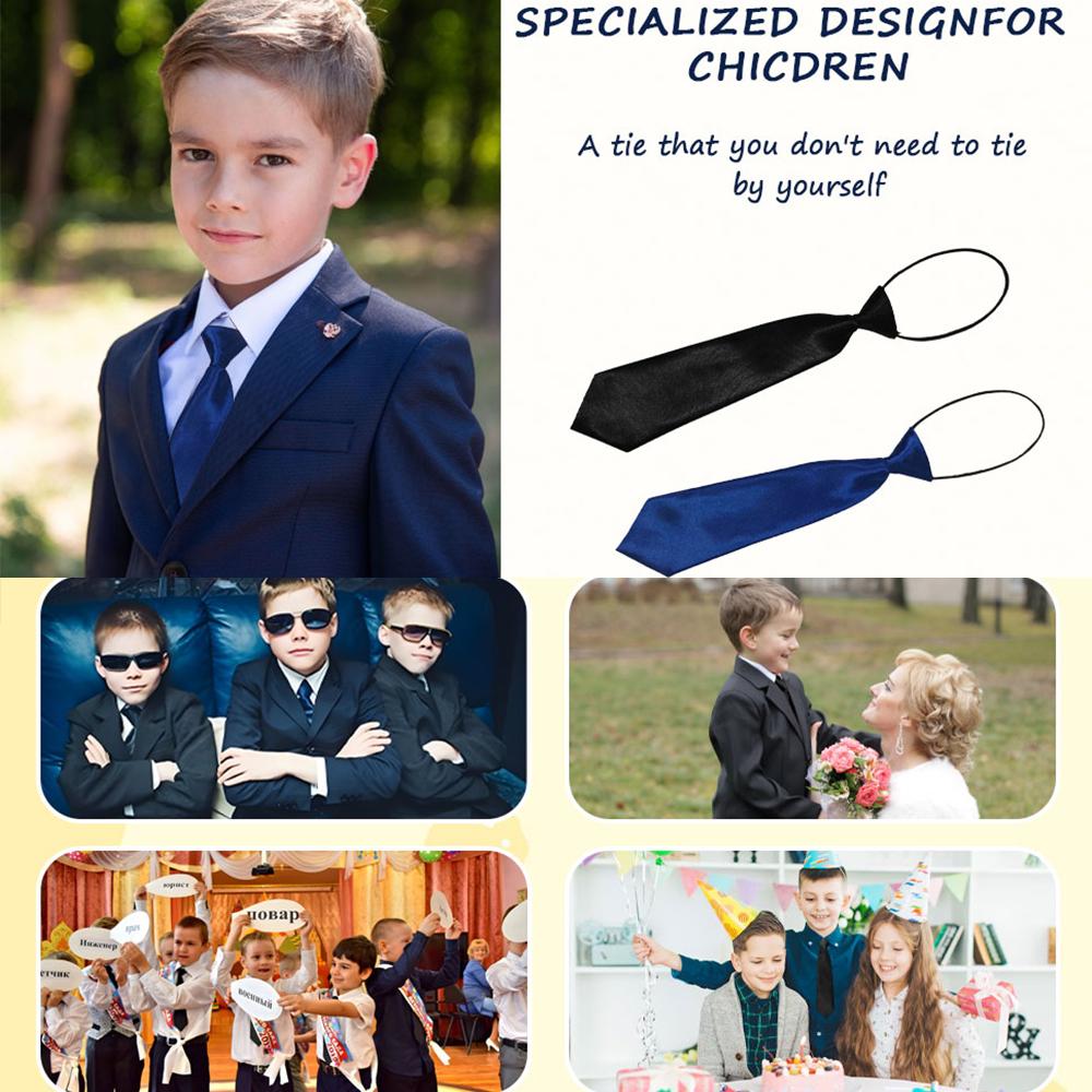 Solid Color Satin Kids Elastic Tie, Pre-tied Lazy Children Necktie, Uniform Accessory for Boys Girls School Daily Birthday Formal Occasion