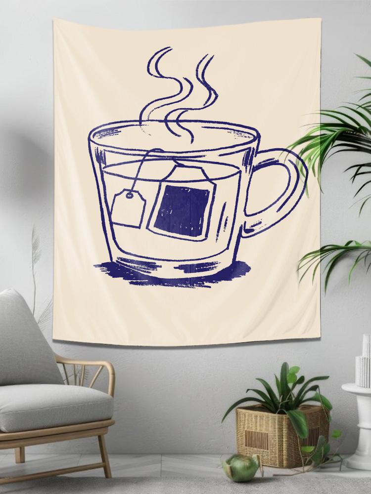 

Steaming Tea Cup With Tea Bag Wall Tapestry Machine Washable All Season Decor Print Minimalist Art Design Home Easy to clean 74x94cm(29x37in)
