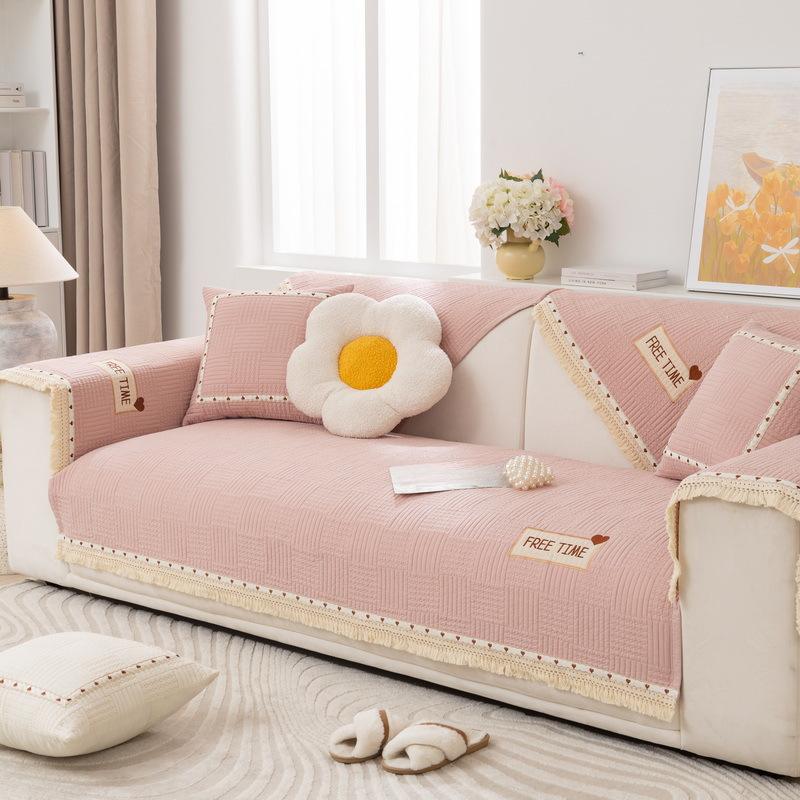 Koreanische Sofakissen Vier Jahreszeiten Universal Baumwollstoffe Rutschfester Sitzbezug Bezug Baumwolle Liebe Stickerei Sofa Sitzkissen