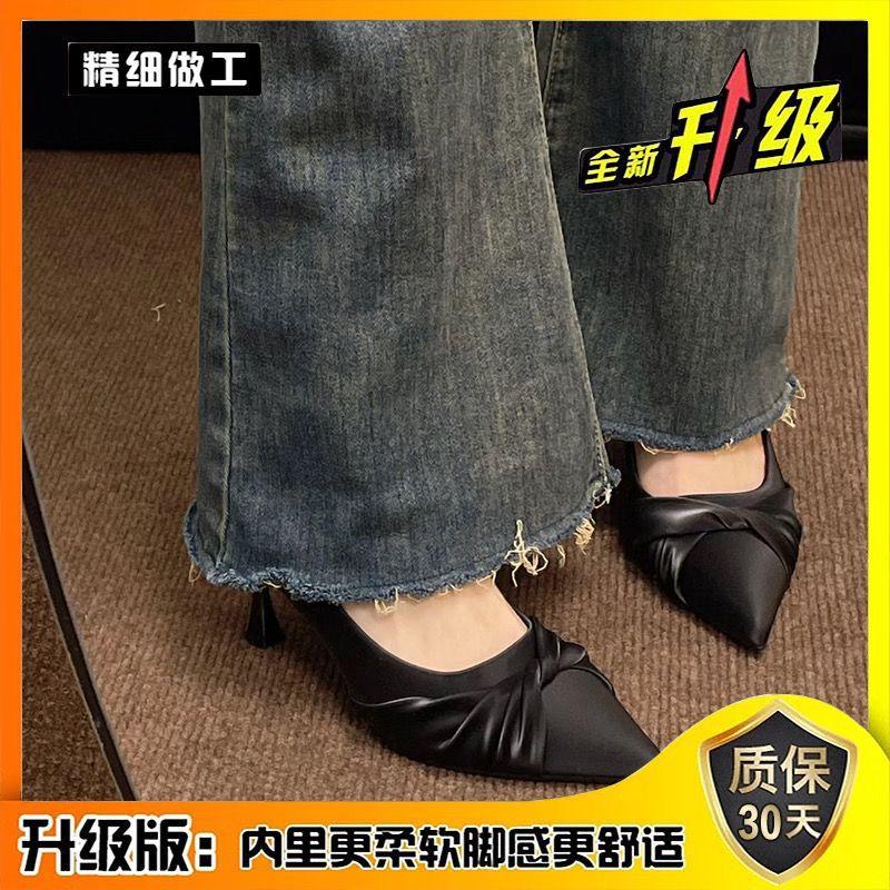 French evening breeze temperament commuter high heels new soft leather pointed tip shallow mouth not tired feet do not grind feet work shoes