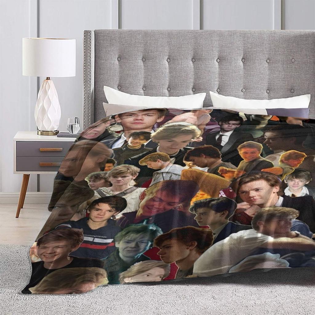 Super Soft Blanket Travel Thomas Brodie-Sangster Throw Blanket English Actor Flannel Bedspread For Sofa Bed Funny Sofa Bed Cover