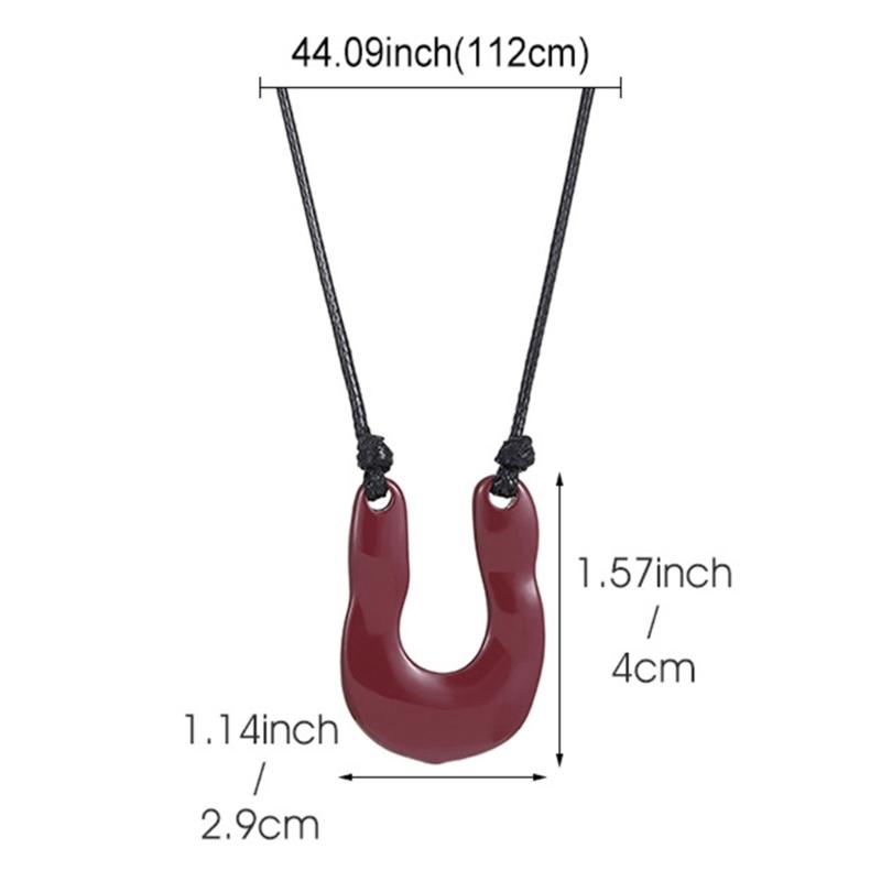 Trendy U Shape Outline Long Leather Cord Necklace Alloy Pendant Women Jewelry Accessory