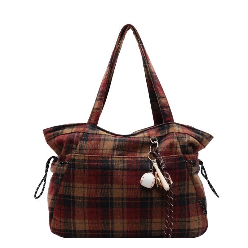 Rutete pendlerbag dame skulderveske studentklasseveske stor kapasitet tote bag