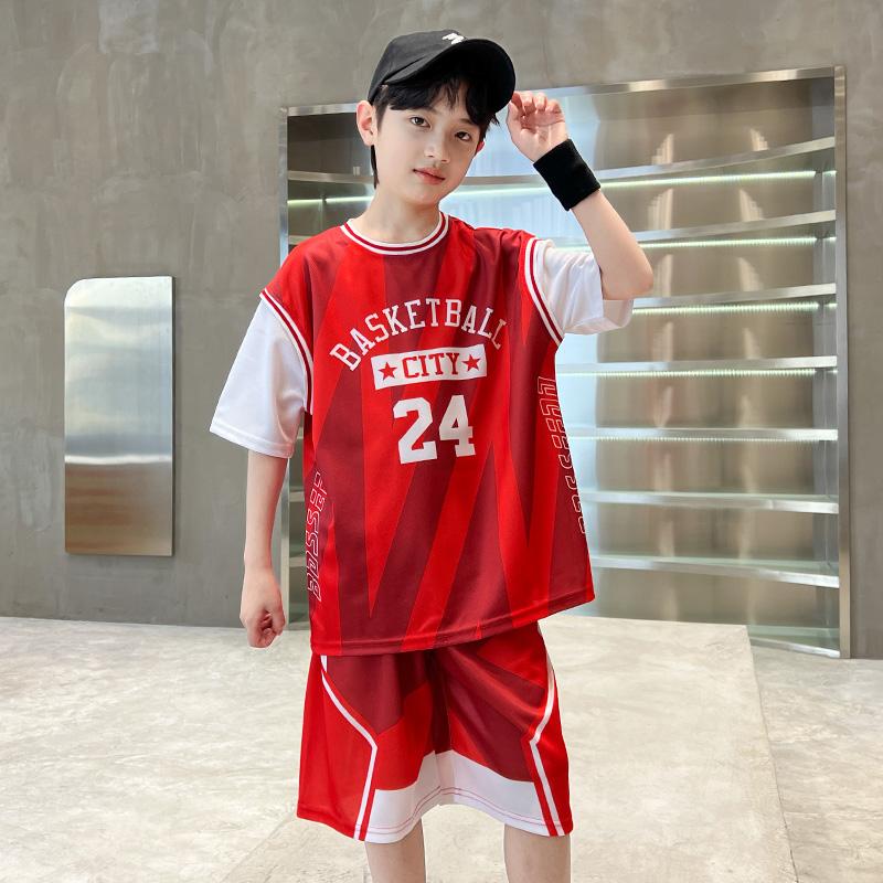 Boys' 2026 new basketball suit set, summer Western style summer outfit, primary and secondary school training suit, performance suit, sports suit