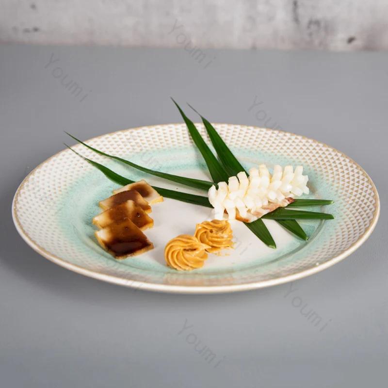 Light Luxury Circular Ceramic Plate High End Restaurant Steak Plate Home Delicious Dishes Dining Plates Unique Tableware