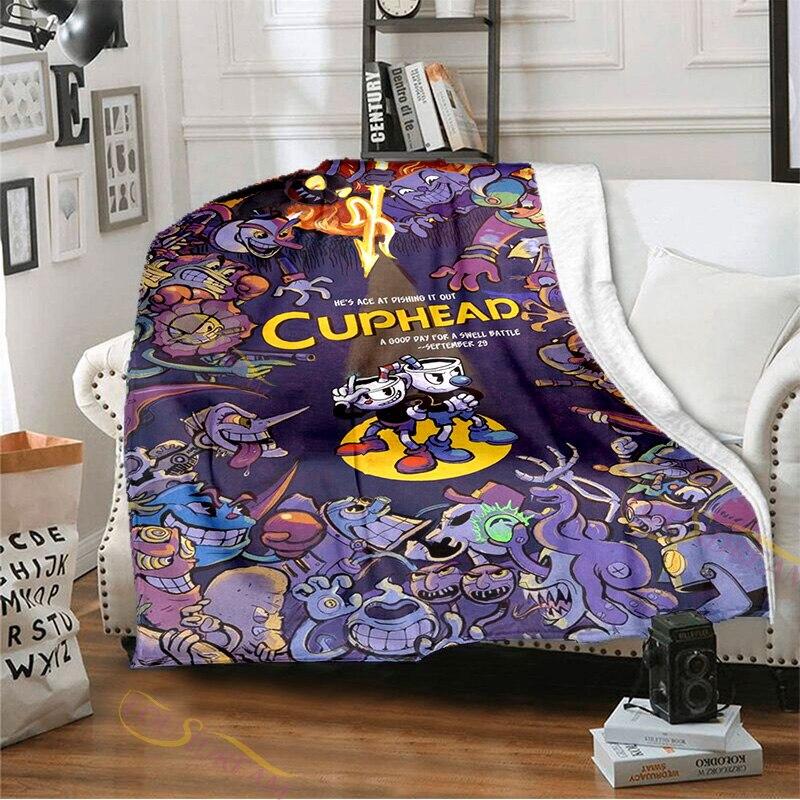Playroom Cuphead and Mugman Pattern Flannel Blanket Cozy Bed Blanket Lightweight Soft Throw Blanket Sofa Quilt for All Seasons