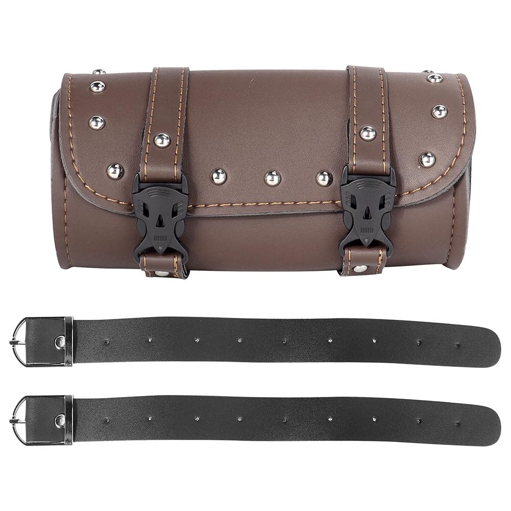 Universal Brown/ Black Motorcycle Tool Bag Front Fork Handlebar Saddlebag Roll Barrel Racing Tail Barrel Storage Accessories