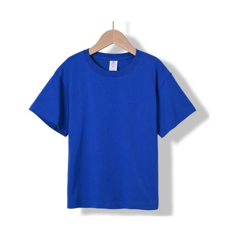

180gsm Fabric 100% Cotton Children Boy Girl T shirt 2026 New Summer Women Short Sleeve T-Shirt Cute Style White Solid Color Tops 150 синий
