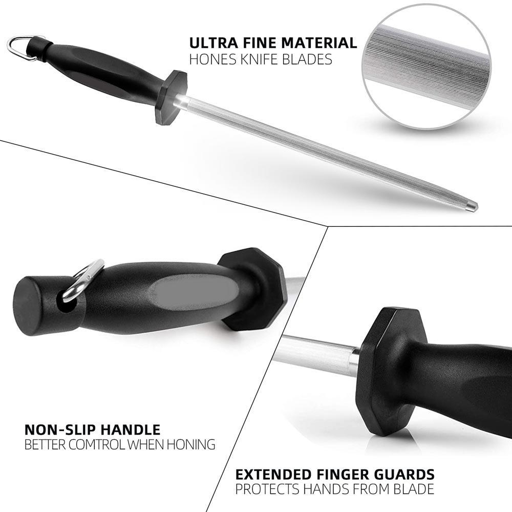 Honing Steel 9.5" Professional Chef Knife Sharpener Rod Sharpening Steels Stick For Kitchen Knife And Stainless Steel Knives