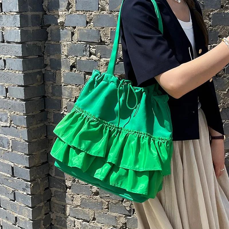 Summer Design Thin Yarn Sweet Women's Tote Bag Casual Lazy Style Big Bag 2026 High Quality Lace Small Skirt Shoulder Bags