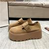 Women's Platform Thick Bottom Shoes Spring Autumn New Style Slip-On Wedge Casual Single Shoes Retro Street PU Leather Loafers