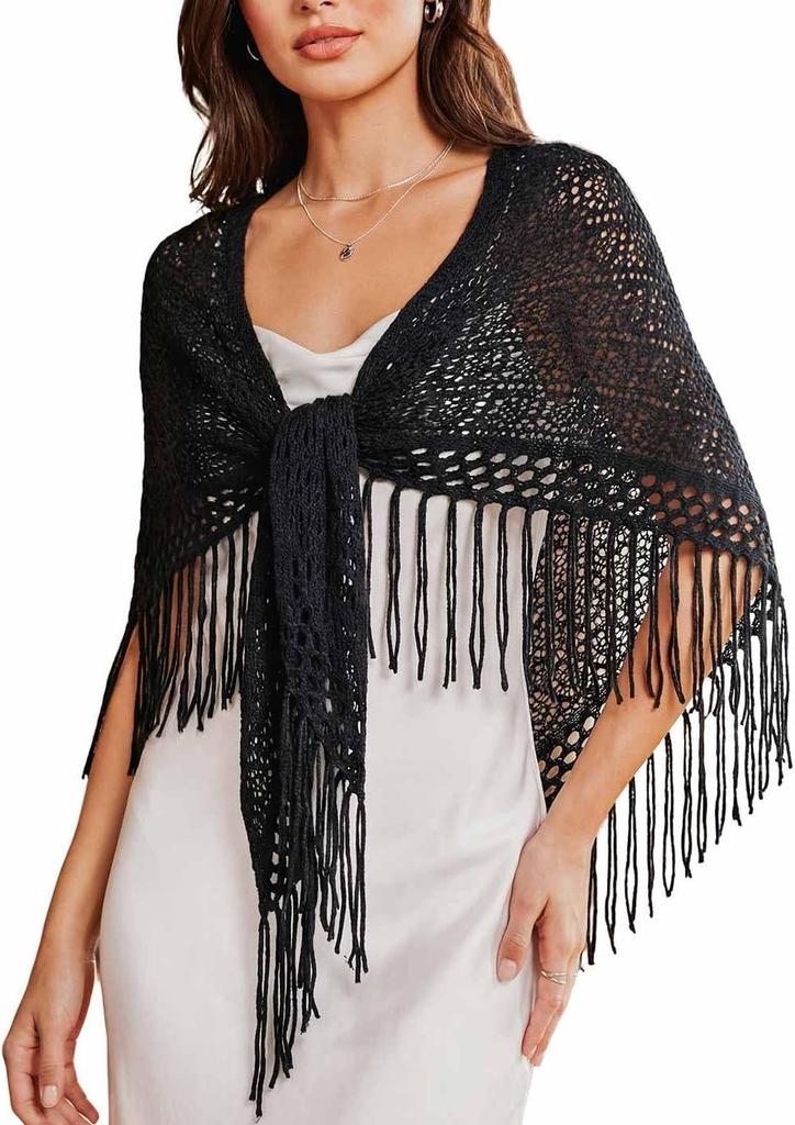 Women's European-Style Tassel Shawl: Summer Sun Protection, Triangle Scarf, Knit Cardigan, Beach Cover-Up