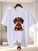 Unisex T Shirt Dachshund Puppy Graphic Tee Cute Pet Dog Cartoon Print Short Sleeve O Neck Loose Casual Tops Summer Streetwear