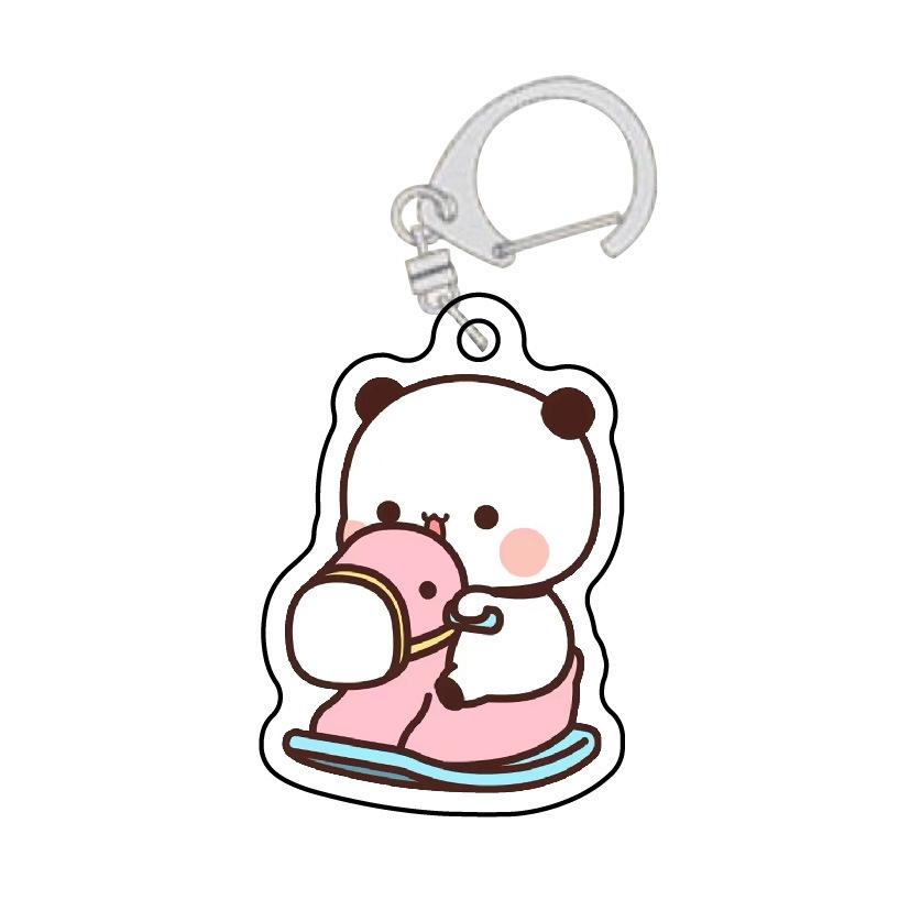 Cute  La bubuDudu Keychain Figure Couple Baby Grey Bear White Panda Key Chain Car Ring Jewelry Gifts Bag Pendant Accessories