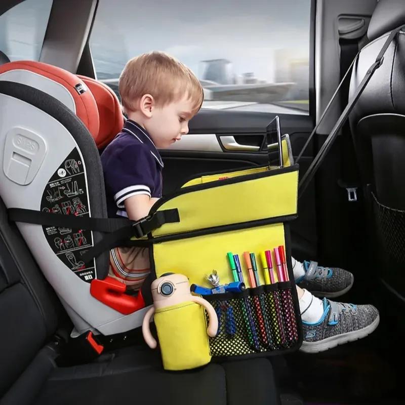 Kids Travel Tray for Toddler & Kids Car Seat, Lap Tray for Airplane, Carseat Table Tray with Organizer for Road Trip Activities