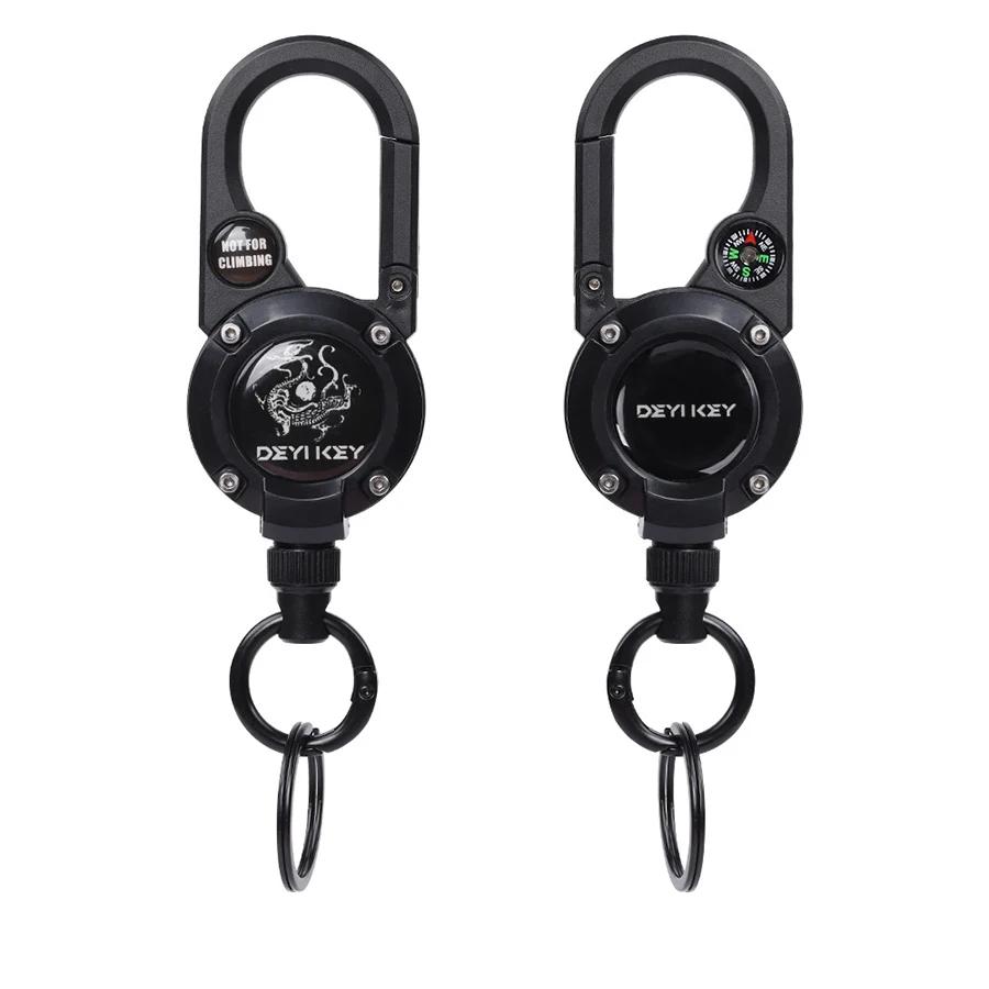 Steel Wire Rope Retractable Pull Reel Carabiner Key Chains Buckle Holder Outdoor Sporty Keychain Multiple Tool Anti-Theft Metal