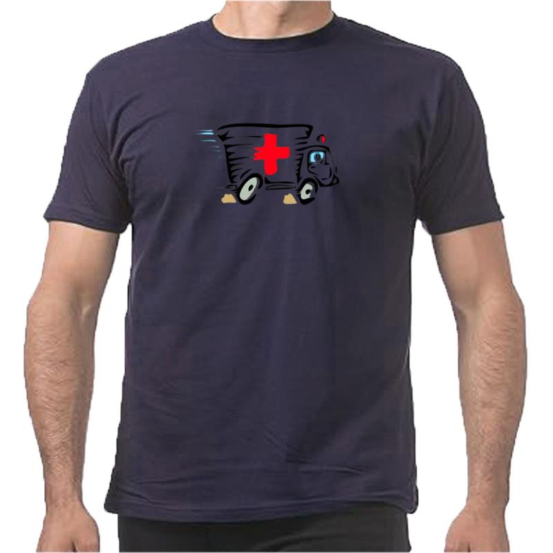 Popular Ambulance Van Cartoon Art Design Men Tops Tees T-shirt 100% Cotton Funny Simple Style Clothing