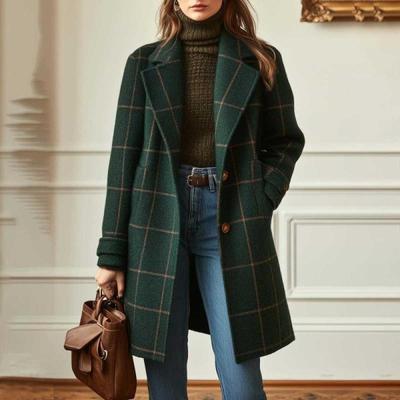 Europäischer & Amerikanischer Retro-Karree-Mittellanger Reversmantel - Damen Winter 2025 Stil