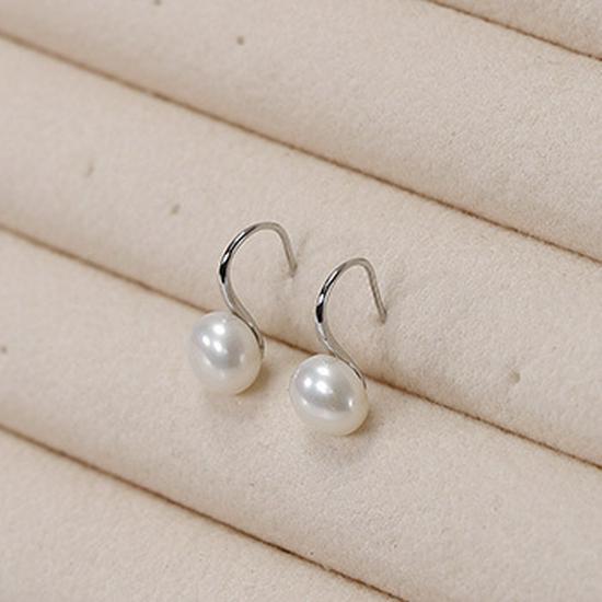 Gold & Silver 925 French Style Freshwater Pearl Drop Earrings
