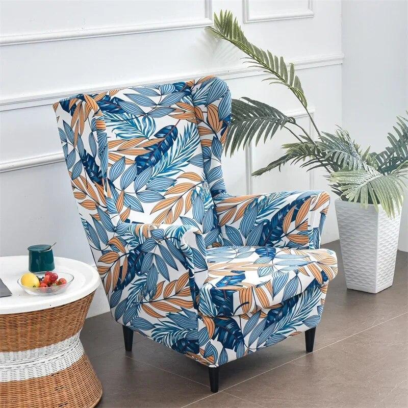 Floral Sloping Arm King Armchair Cover Elastic Armchair Slipcover Wingback Wing Sofa Back Chair Cover Elastic Chair Slipcover