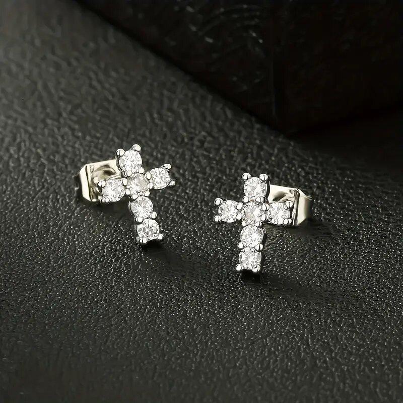 Sparkling Cross Stud Earrings for Women Minimalist Fashion Jewelry
