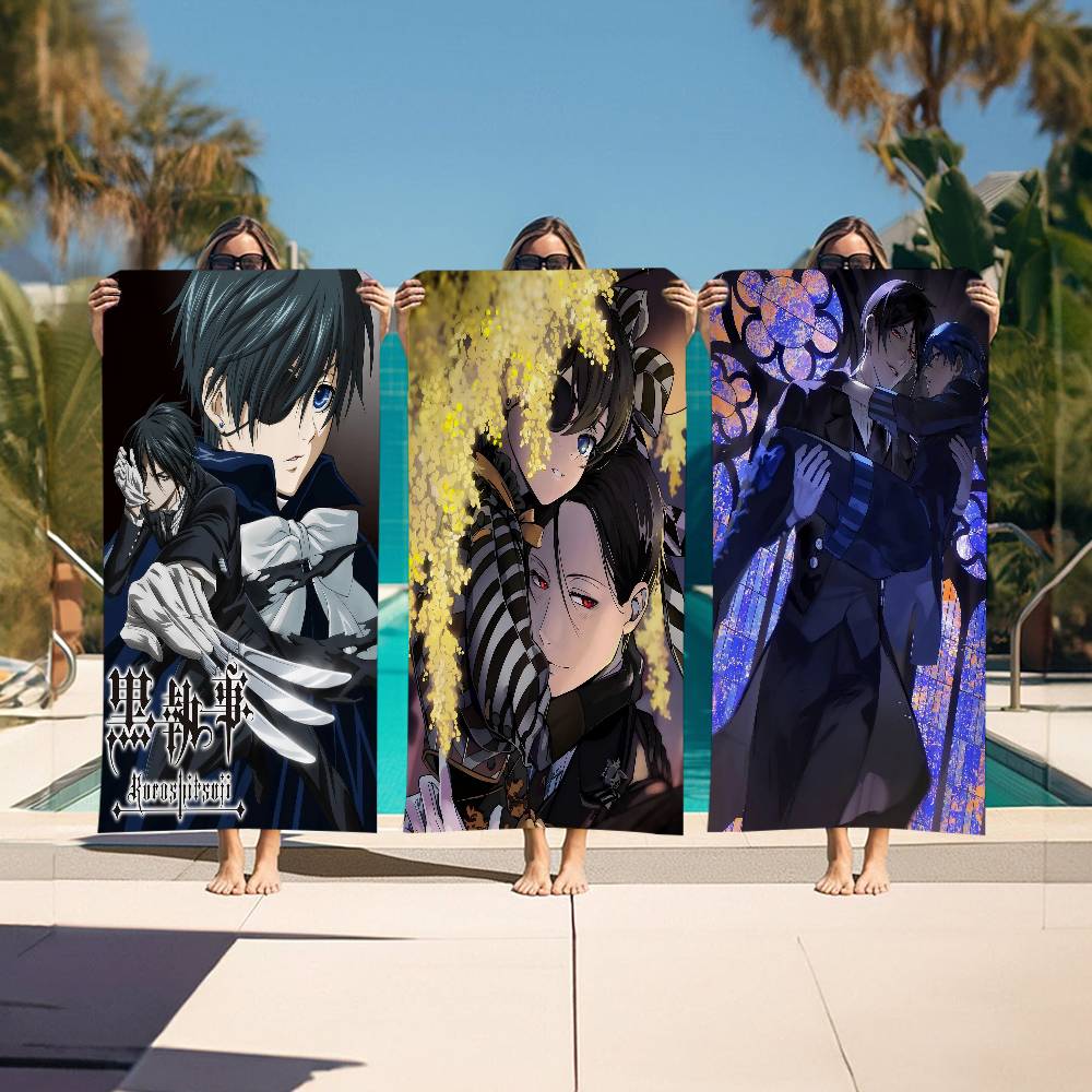 Japanese Anime Black B-butler Microfiber Beach Towel Absorbent Quick Dry Soft Yoga Swimming Resort Mountain Climbing Towel