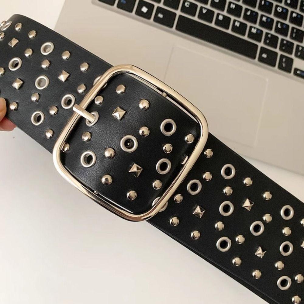 Harajuku Cowgirl Belt Rivet PU Leather Belt Casual Wide Waistband  Dress