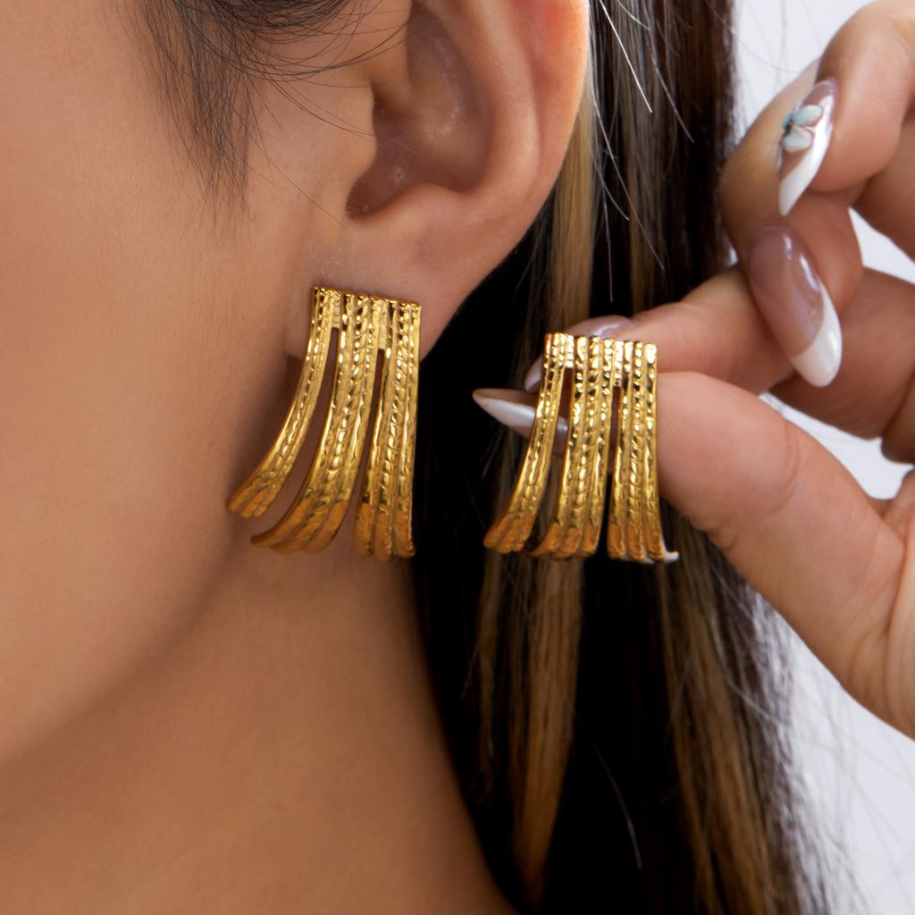 Vintage Striped Texture Stainless Steel Stud Earrings For Women Gold Plated Knotted Vortex Earring Waterproof Statement Jewelry
