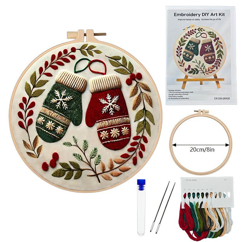 

1set Christmas Glove Embroidery Kit: DIY embroidery materials and tools included, suitable for beginners. Handmade embroidery fabric material set. 20cm