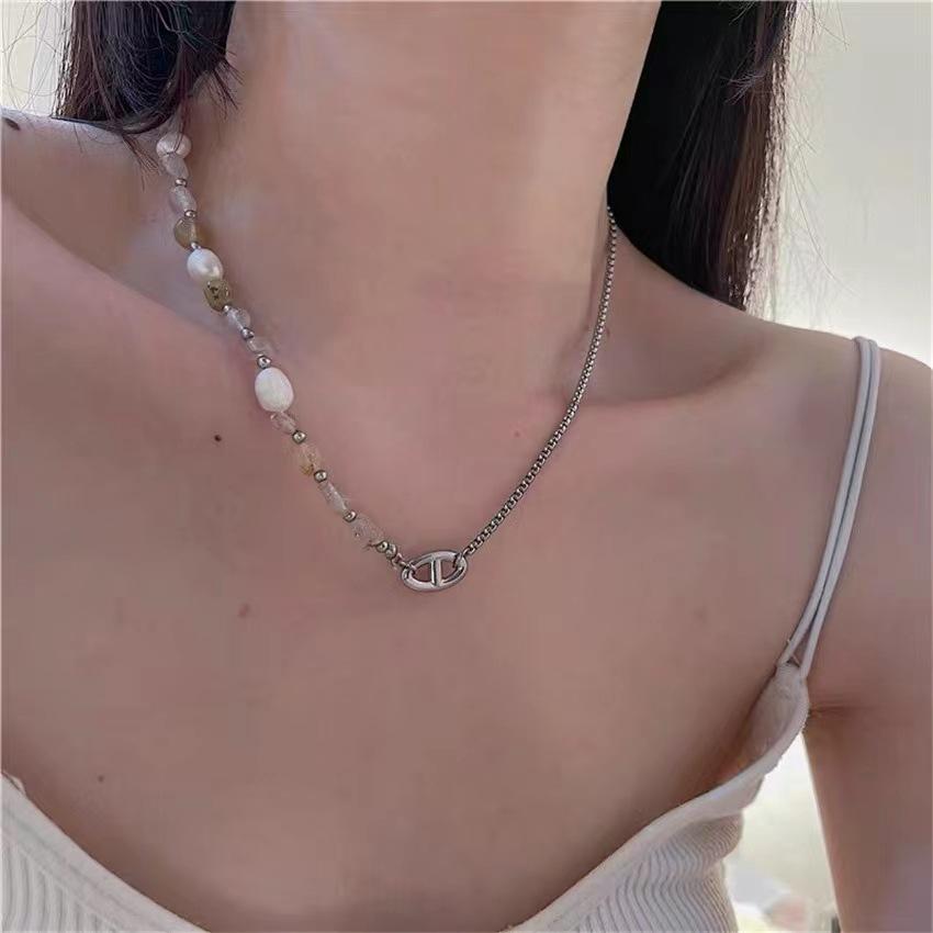Pig Nose Simple Temperament Beads Irregular Texture Gravel Splicing Necklace Neck Chain Hip Hop Collarbone Chain Jewelry Women