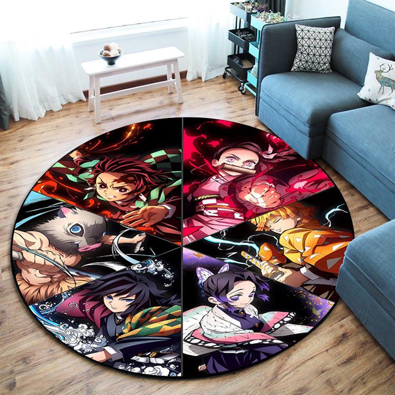 Classic Japanese-style Cartoon Demon Slayer Round Rug, Home Soft Decorative Anti-slip Yoga Mat and Chair Mat, Outdoor Floor Mat Carpet K23