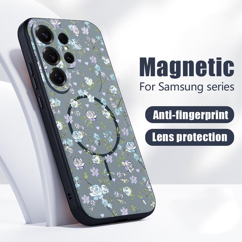 Etui z kwiatowym wzorem lawendy, piwonii i róży dla Samsung Galaxy S26 Ultra S25 Edge S24 Plus S23 FE S22 A17 A54 A55 A56 A57 5G Magnetyczne Pokrowiec dla Magsafe