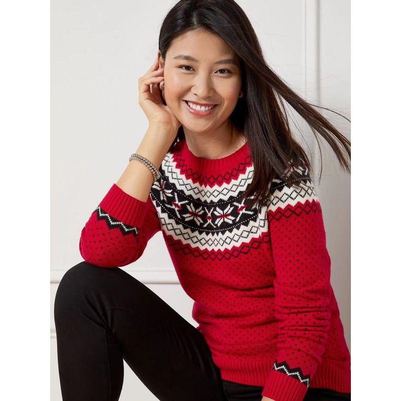 

Cotton Bomb Fairland Brocade Sweater 24 Fall and Winter New Product Fashion Plus Size Female Chubby Girl Western Style Slimming Skin Color Lifting 788 Black and white jacquard on red background XP