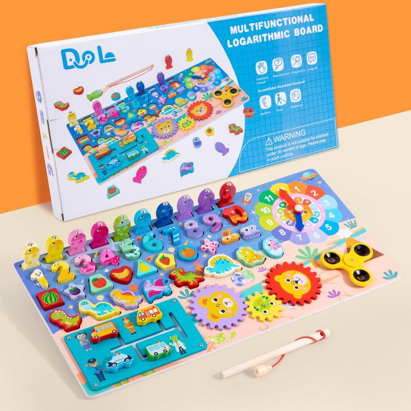 Montessori Logarithmic Board Magnetic Fishing Game Wooden Kids Digital Cognition Toy for Toddlers Sensory Training Use