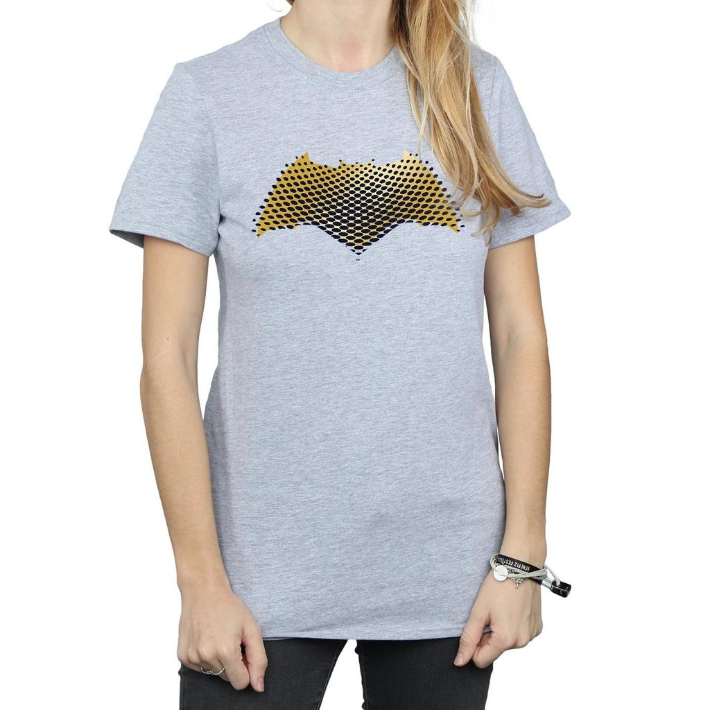 DC Comics Womens/Ladies Justice League Movie Batman Logo Textured Cotton Boyfriend T-Shirt
