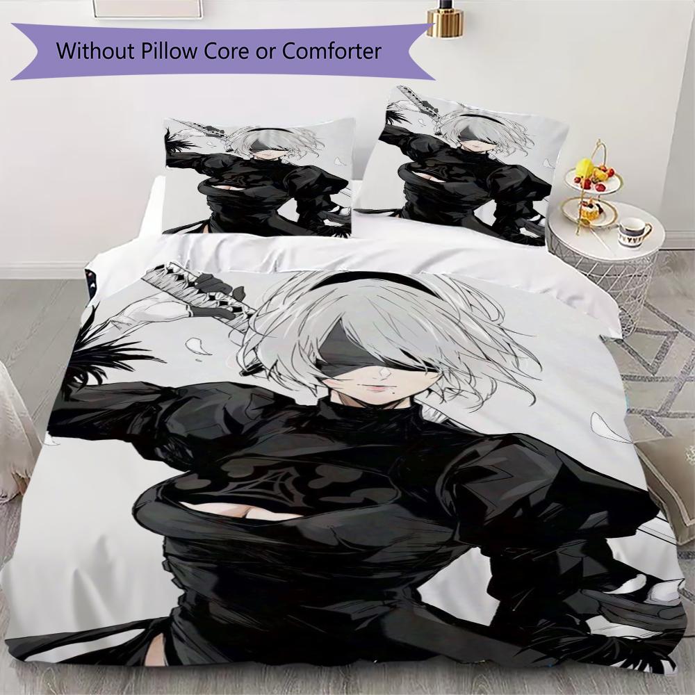 

NieR Automata Pattern Bedding uilt Set uilt Cover Pillowcase Home Decoration Birthday Gift (1 * duvet cover + 2 * pillowcase without core) 135x200cm