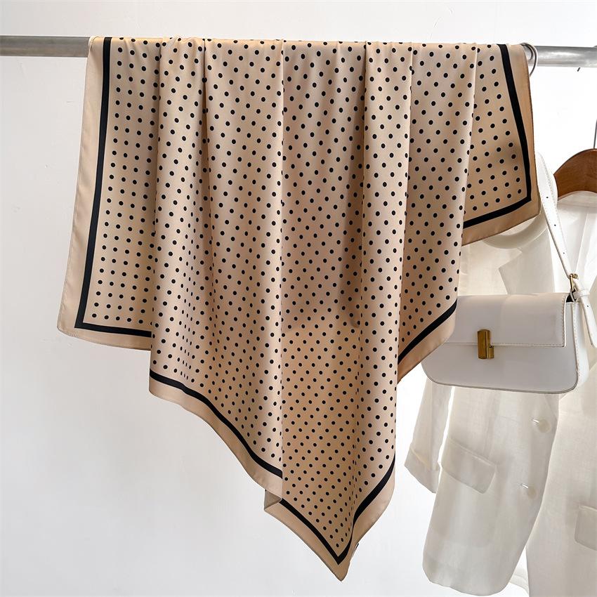 Literary Polka Dot Korean Version Printed Silk Scarf 90Cm Twill Silk Scarf Light Luxury Versatile Large Square Scarf Shawl Headscarf