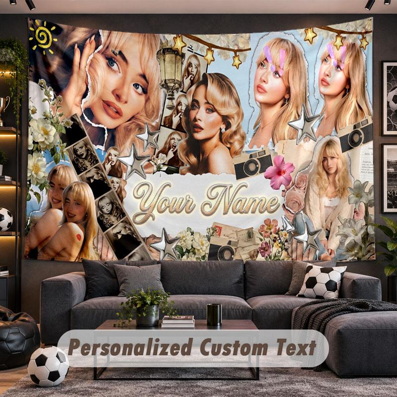 Wall Hanging Tapestry Custom NameSabrina Carpenter Pattern Personalized Printed Fabric Wall Decor