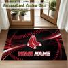Crystal Velvet Square Rug Custom NameBoston Red Sox Pattern Non Slip Home Floor Decor Rug
