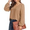 YYFS Camicette e camicie con scollo a V a maniche lunghe con stampa tinta unita primavera autunno moda casual da donna