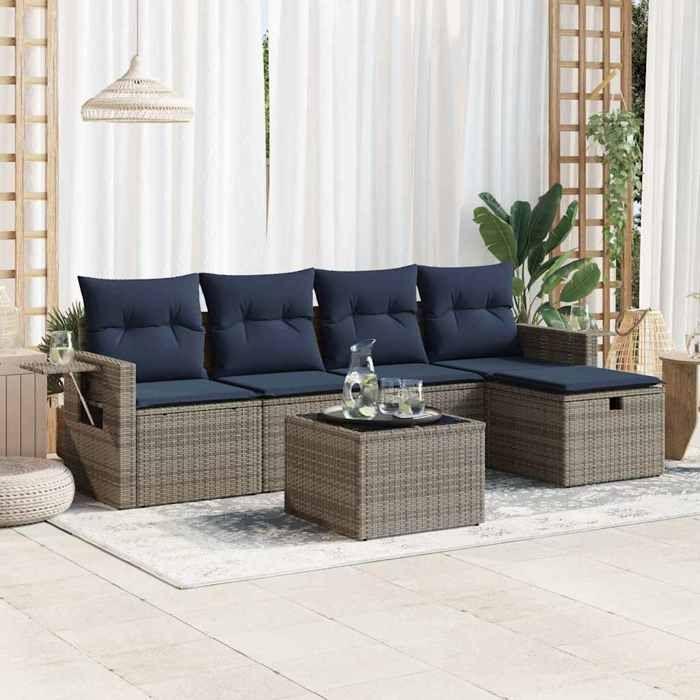VidaXL Salon de jardin 6 pcs avec coussins gris résine tressée 3325477